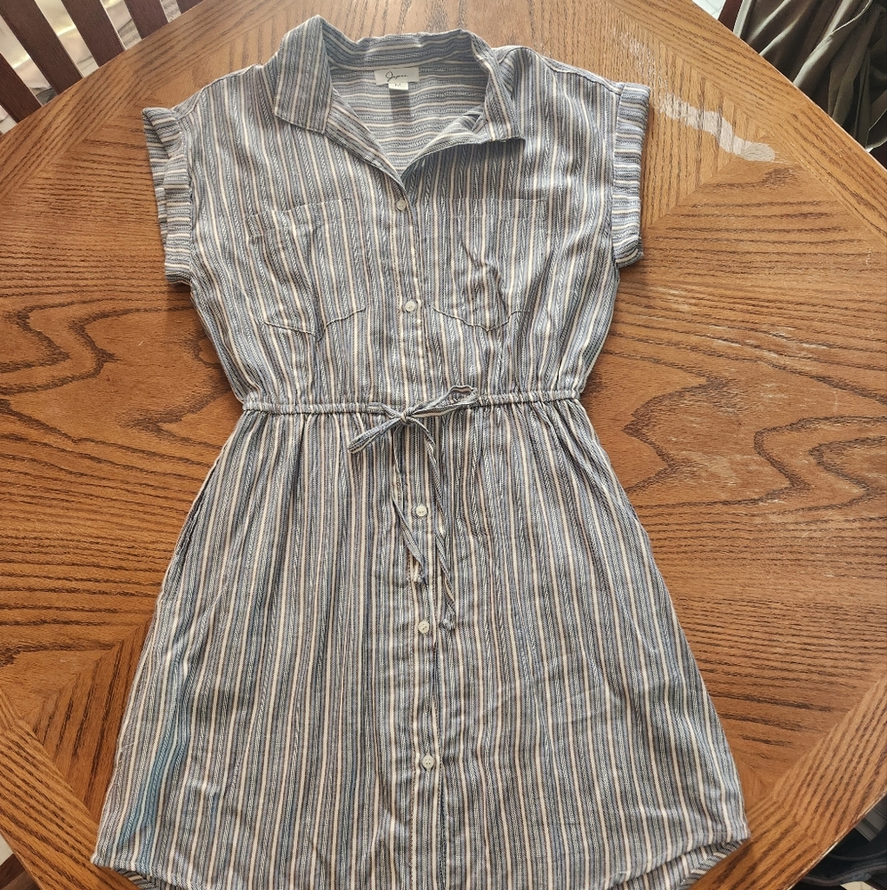 Japna Blue and White Mini Dress with Notched Collar